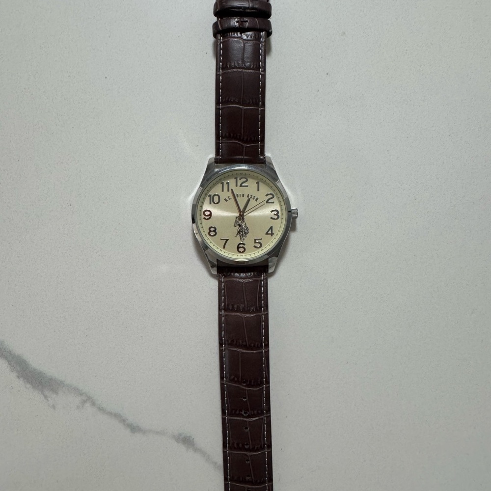 Brown Leather Strap Watch with Cream Dial